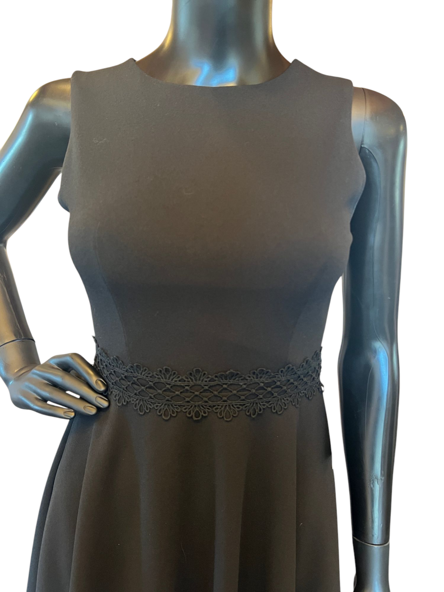 Black Crepe White Embroidered Cocktail Dress / Party Dress