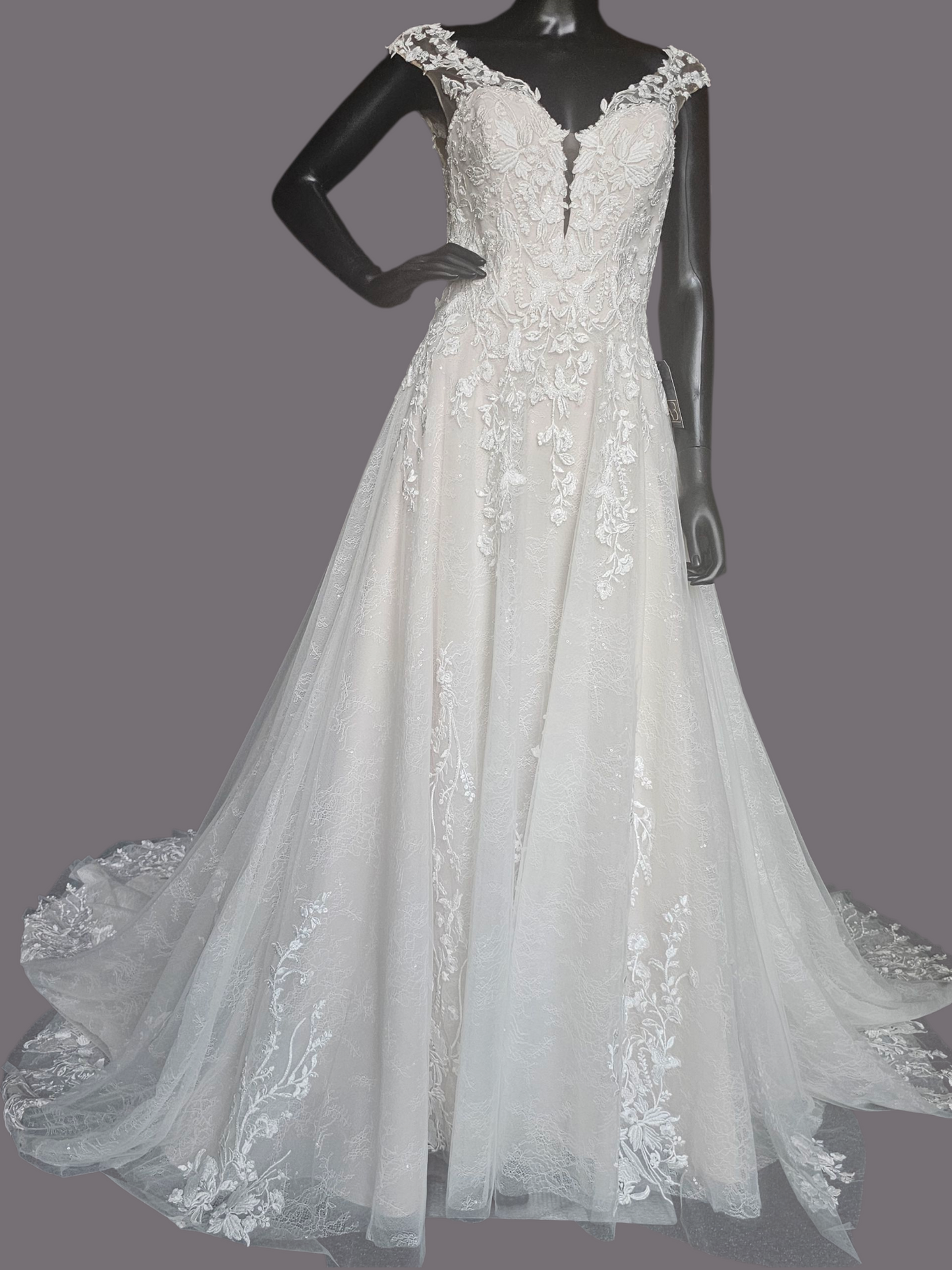 Champagne Lace V-Neck Illusion Back Wedding Gown - Mori Lee