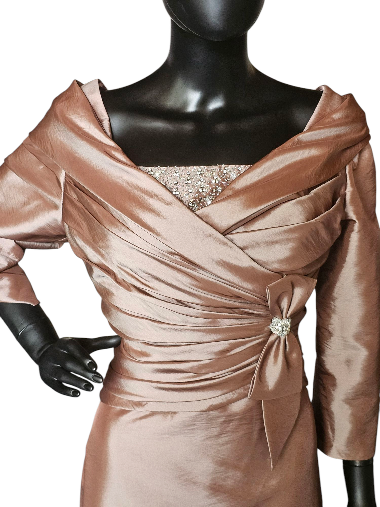 Praline Iridescent Taffeta Portrait Collar Formal Gown - Bonny
