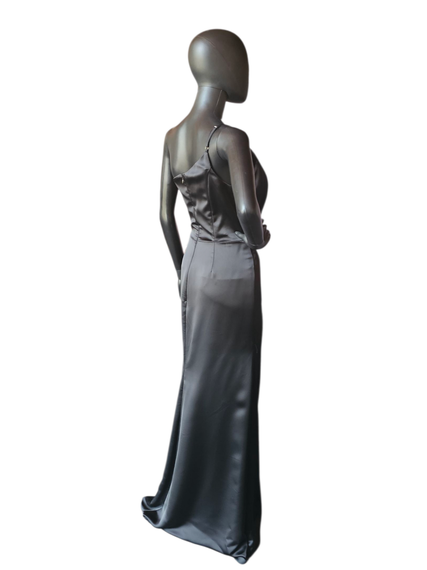 Black Silky Satin One Shoulder Formal/Bridesmaid/Morthers Maxi Dress - Mori Lee