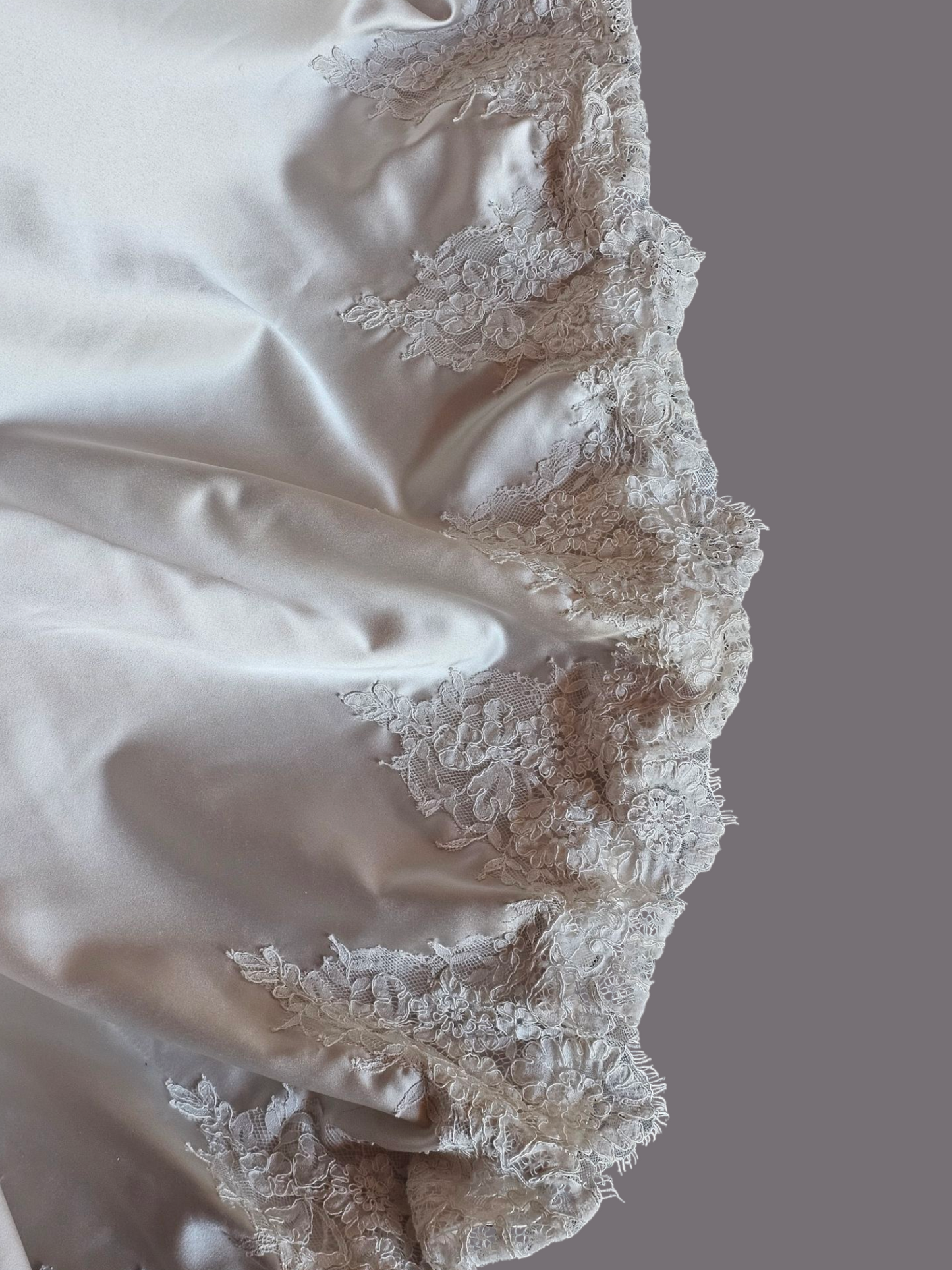 Oyster Satin/Lace Bodice Fit and Flare Wedding Gown