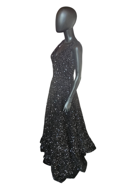 Black Sequin A-Line Plunge V-Neck Formal Dress - LA Merchandise