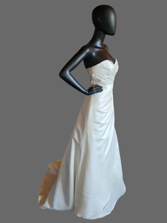 Ivory Satin Beaded V-Neck Side Sweep - Alfred Angelo