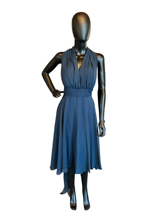 Navy Chiffon Illusion Halter Cocktail/Formal Dress