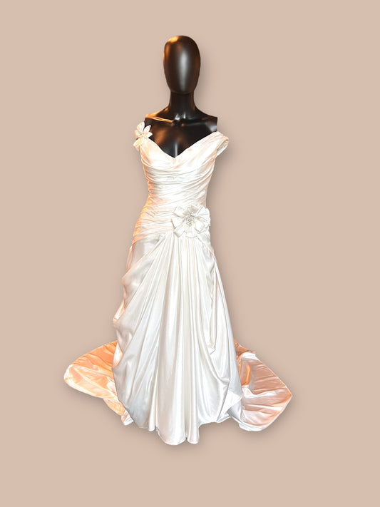 Charmeuse V-Neck Side Ruched Wedding Gown