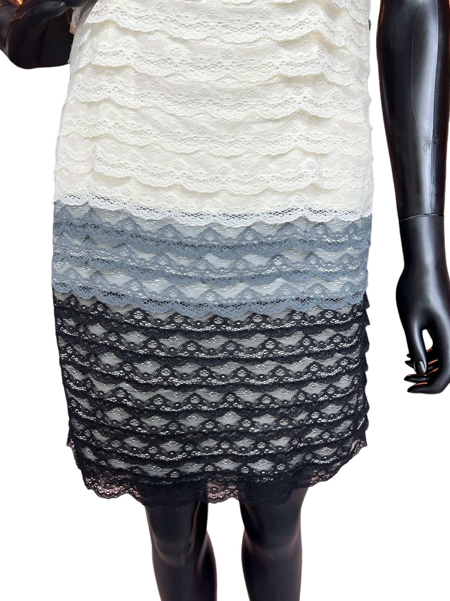 White/Black/Grey Lace Layers Short Dress