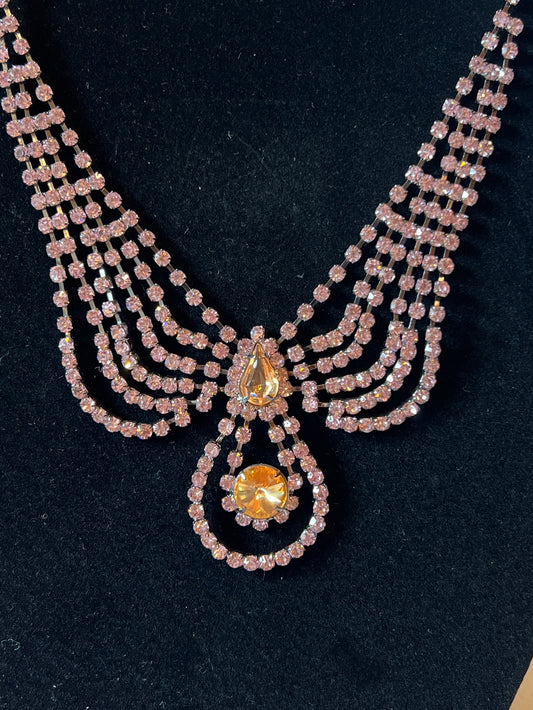 Pink/Peach Paste Crystal Rhinestone Necklace