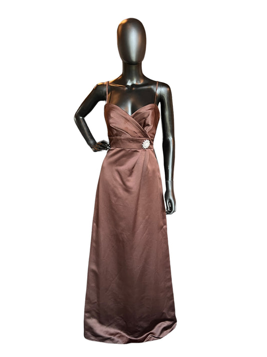 Brown Satin Sweetheart Full Length Formal Gown