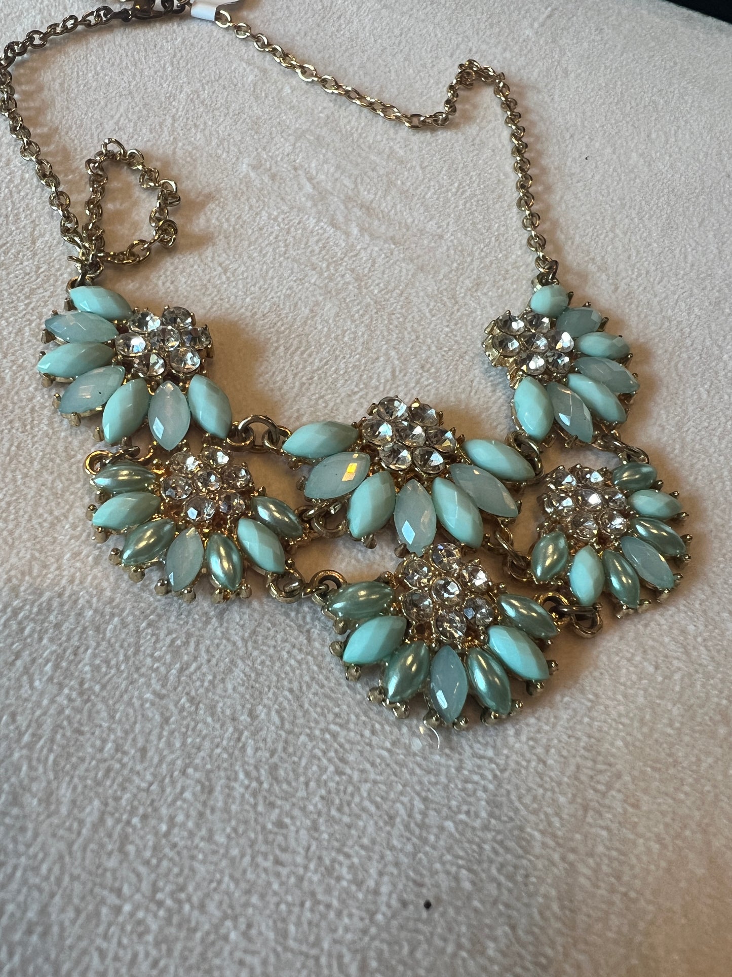 Turquois/Gold/Crystal Flower Bib Necklace