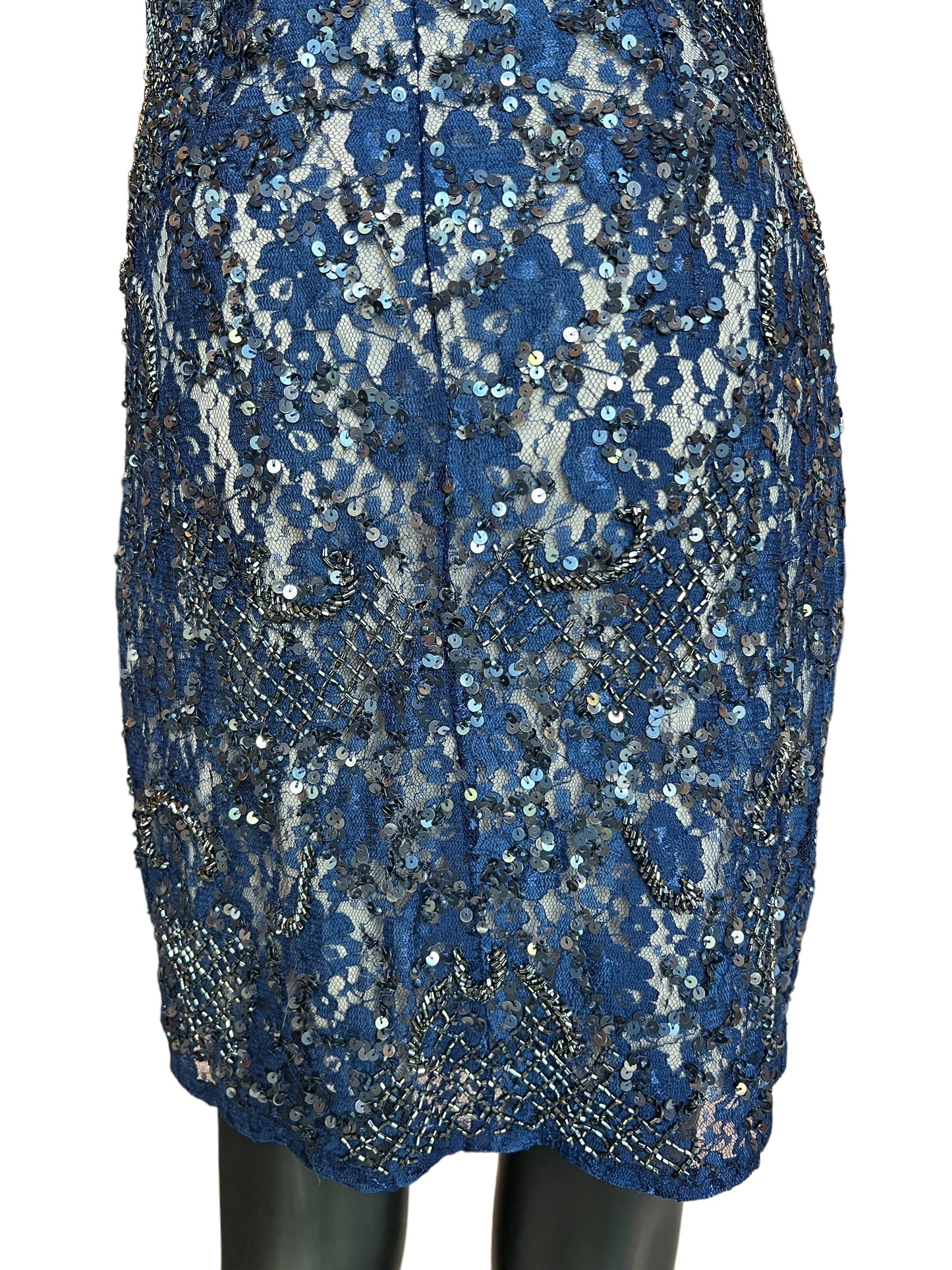 Royal Blue Bead and Sequin Short Dress - Aiden Mattox