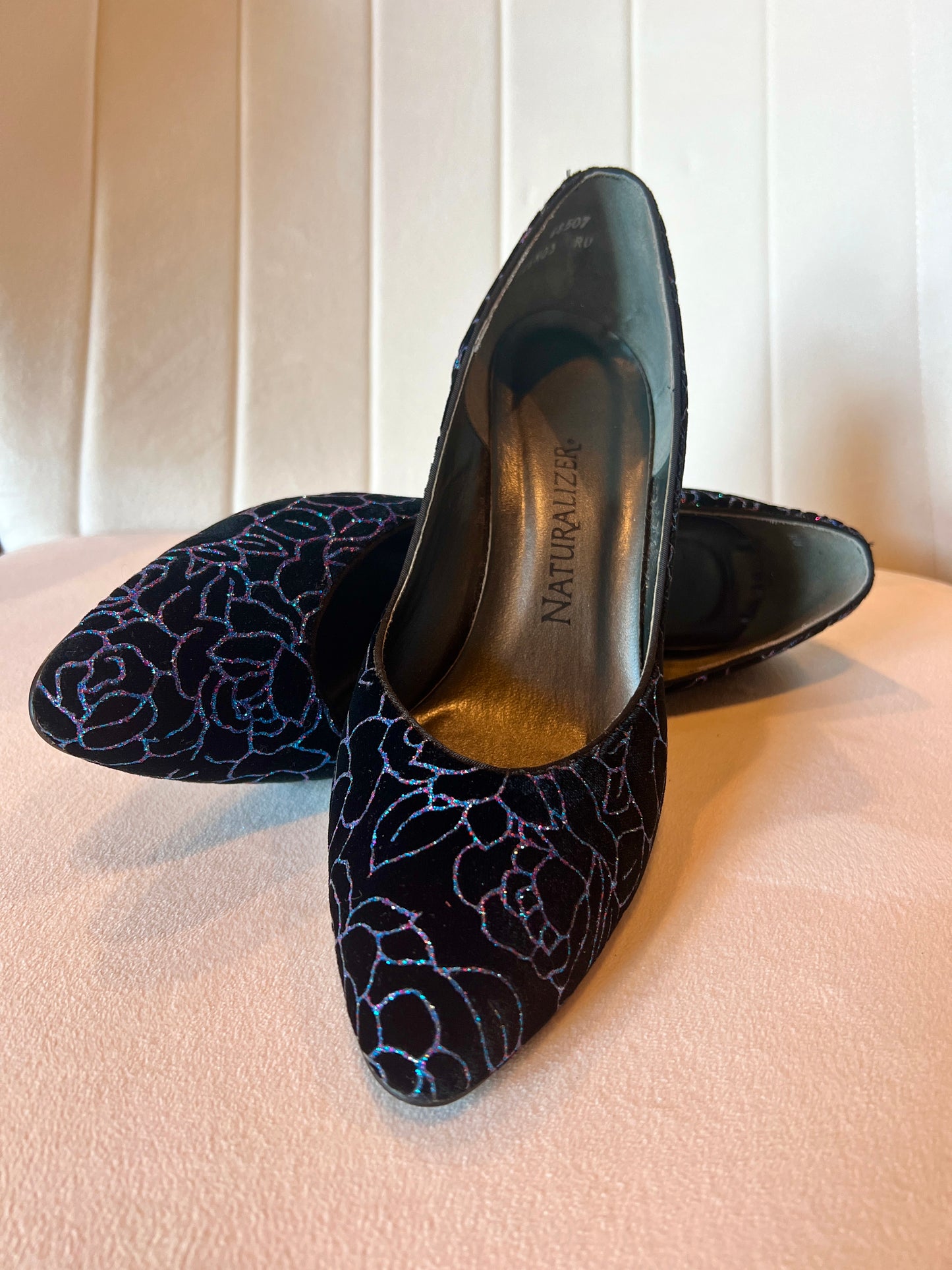 Naturalizer Black/Blue Floral Sparkle High Heel Pump