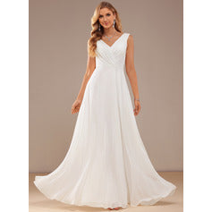 Chiffon Gathered V-Neck Wedding Gown