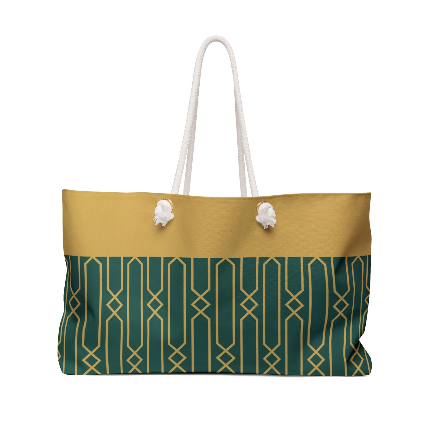 Green/Gold Art Deco Stylish Weekender Bag - Canvas Travel Tote, Perfect for Beach Trips, Gym, Weekend Getaways, and Vacation