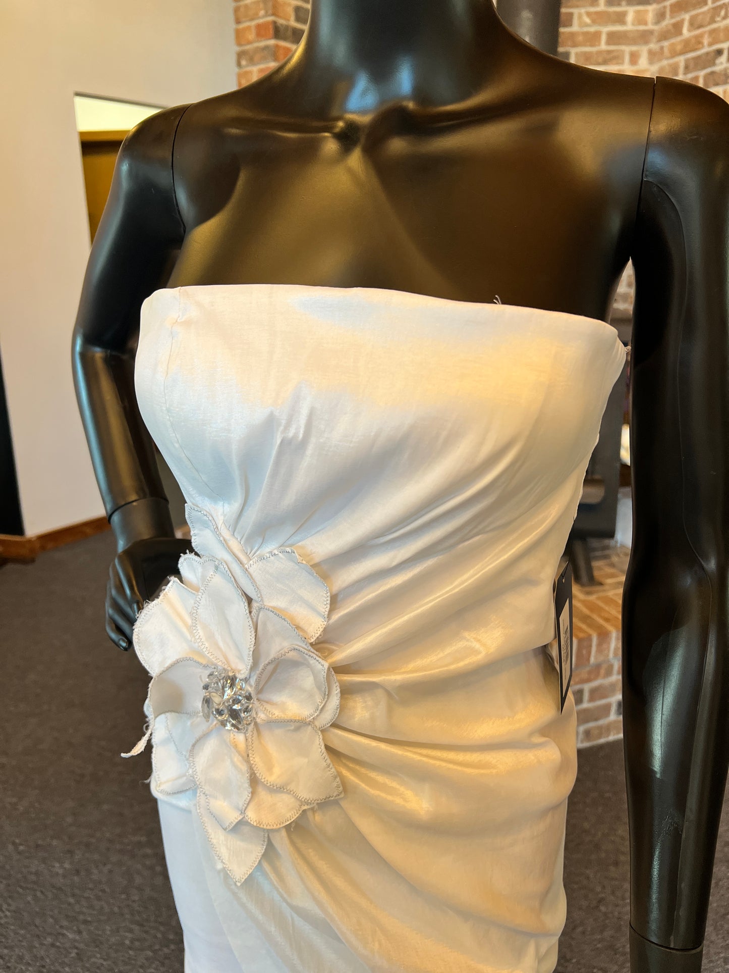 White Taffeta Flower Accent Dress