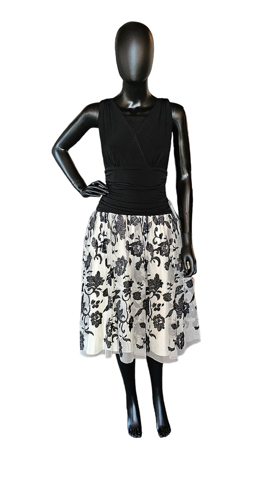 Black Floral Full Skirt Cocktail Dress / Party Dress