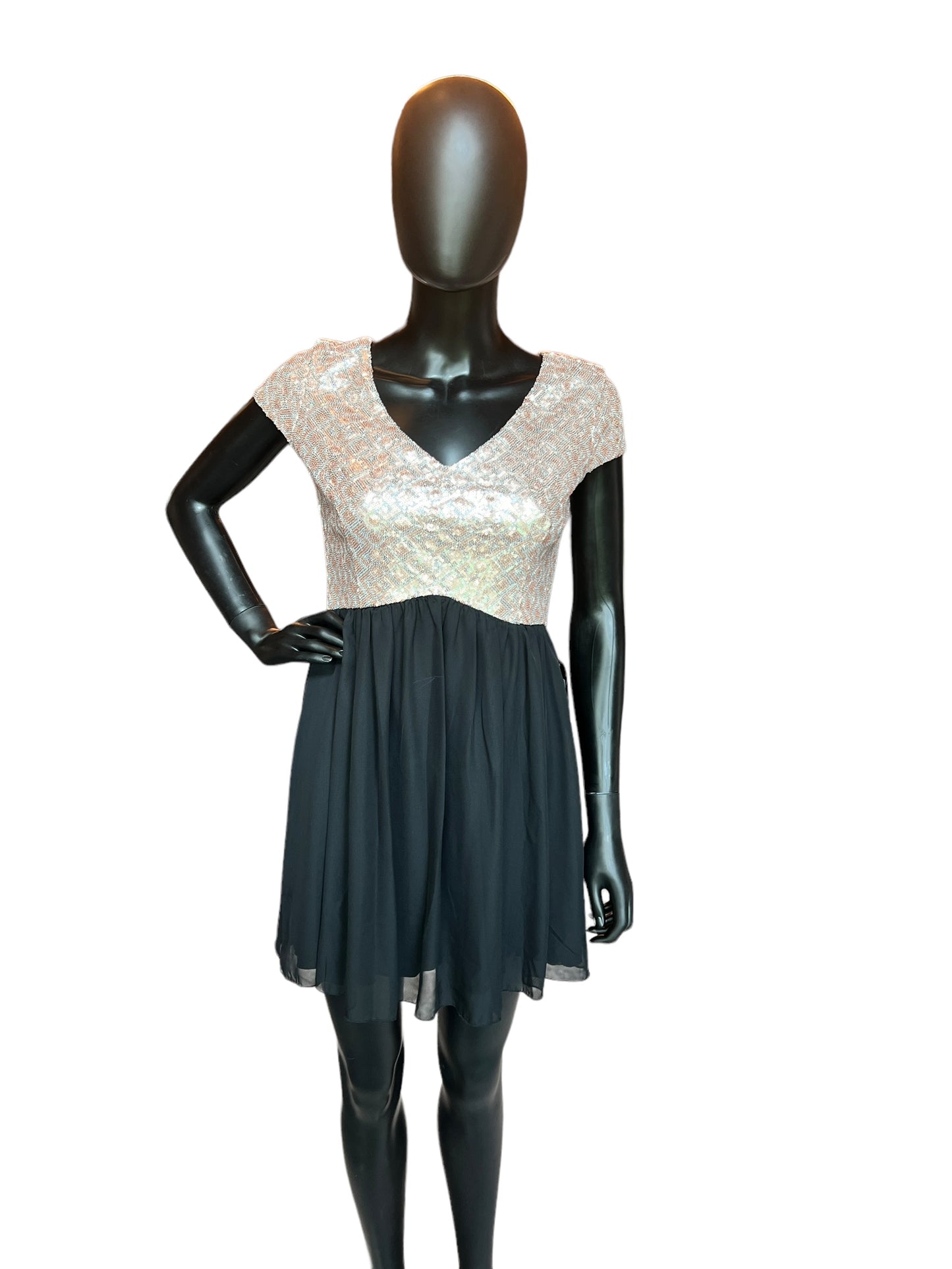 Sequin & Chiffon Skirt Short Dress