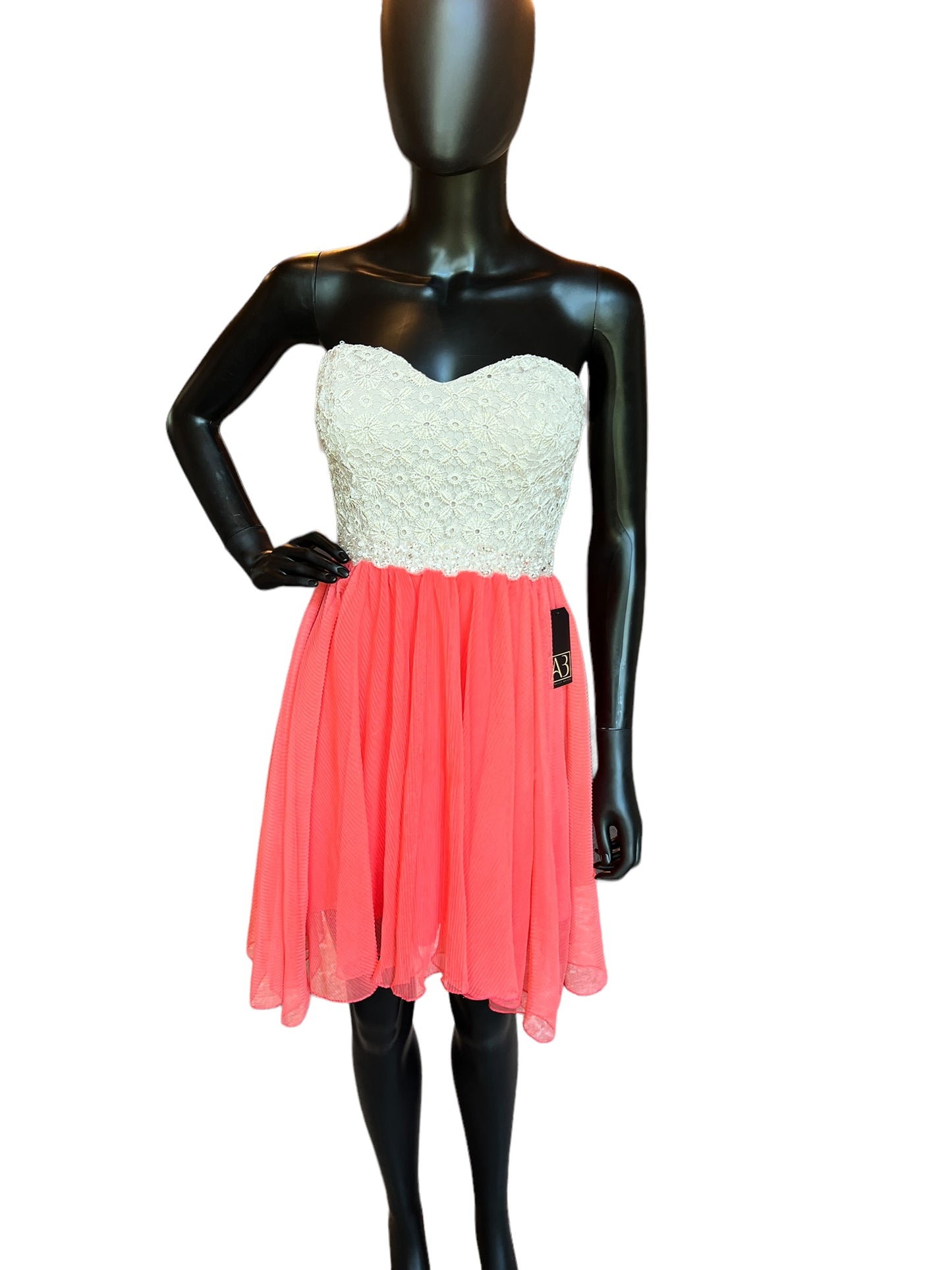 Gold Crochet & Peach Chiffon Short Dress