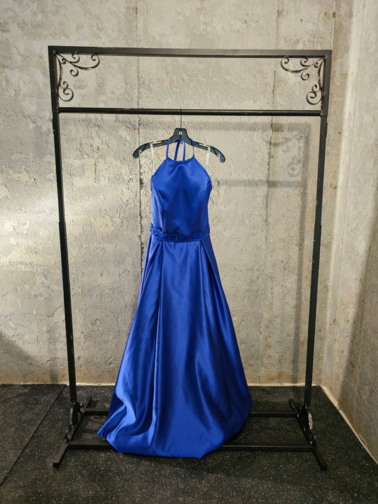 Royal Blue Satin Halter Dress