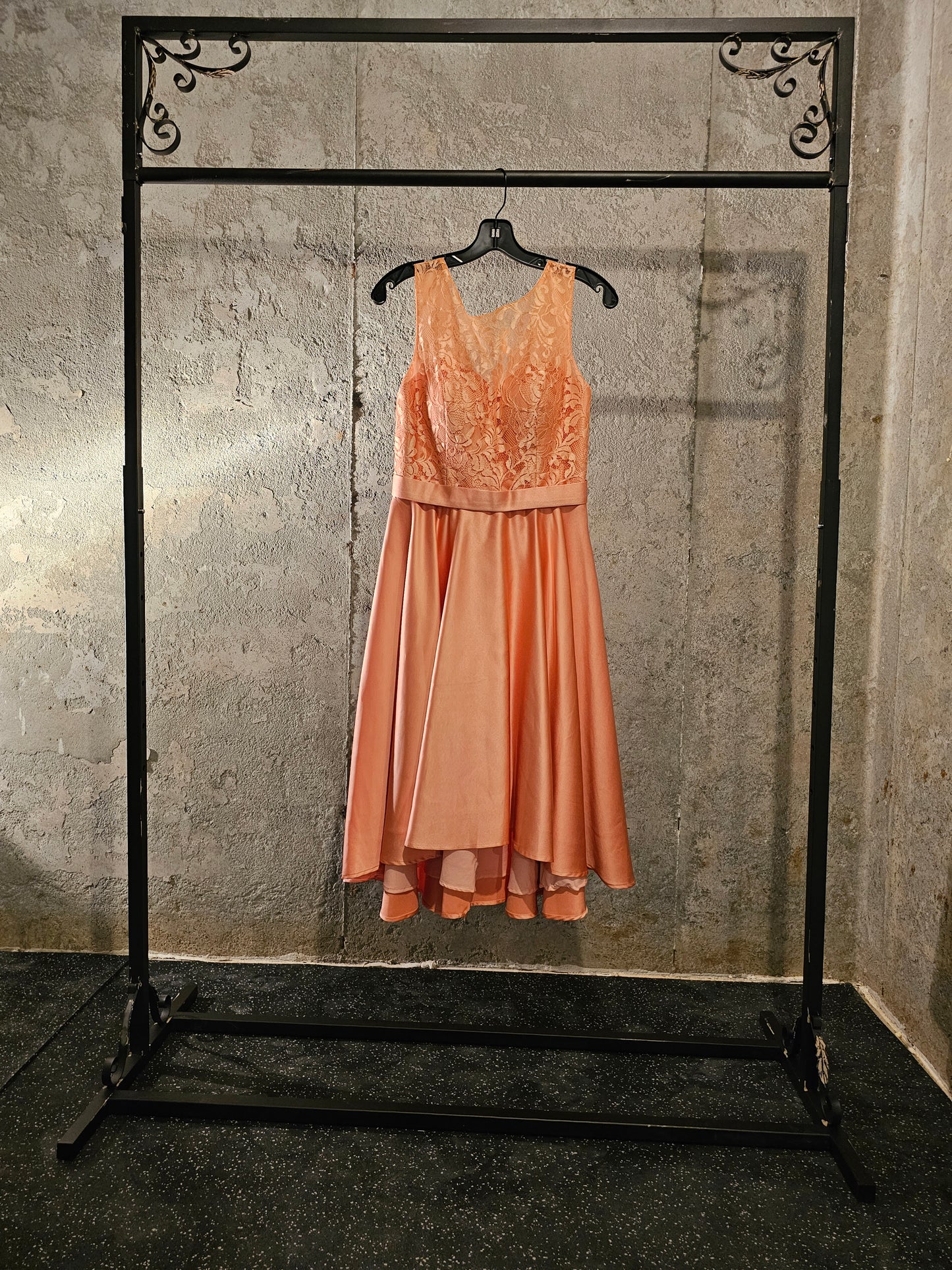 Peach Satin Lace Bodice Cocktail Dress