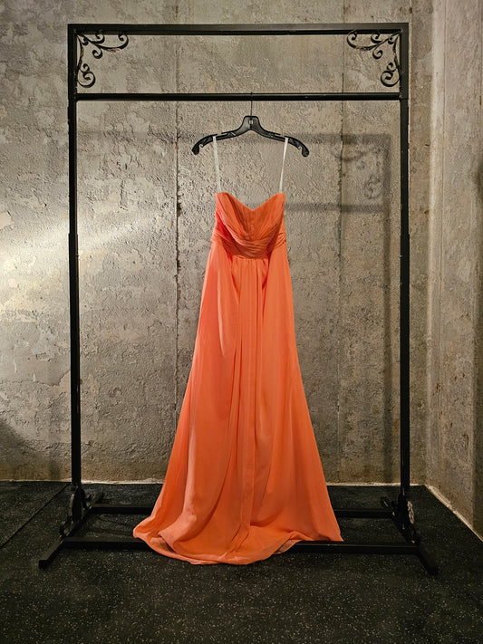 Coral Chiffon Strapless Full Length Formal Gown