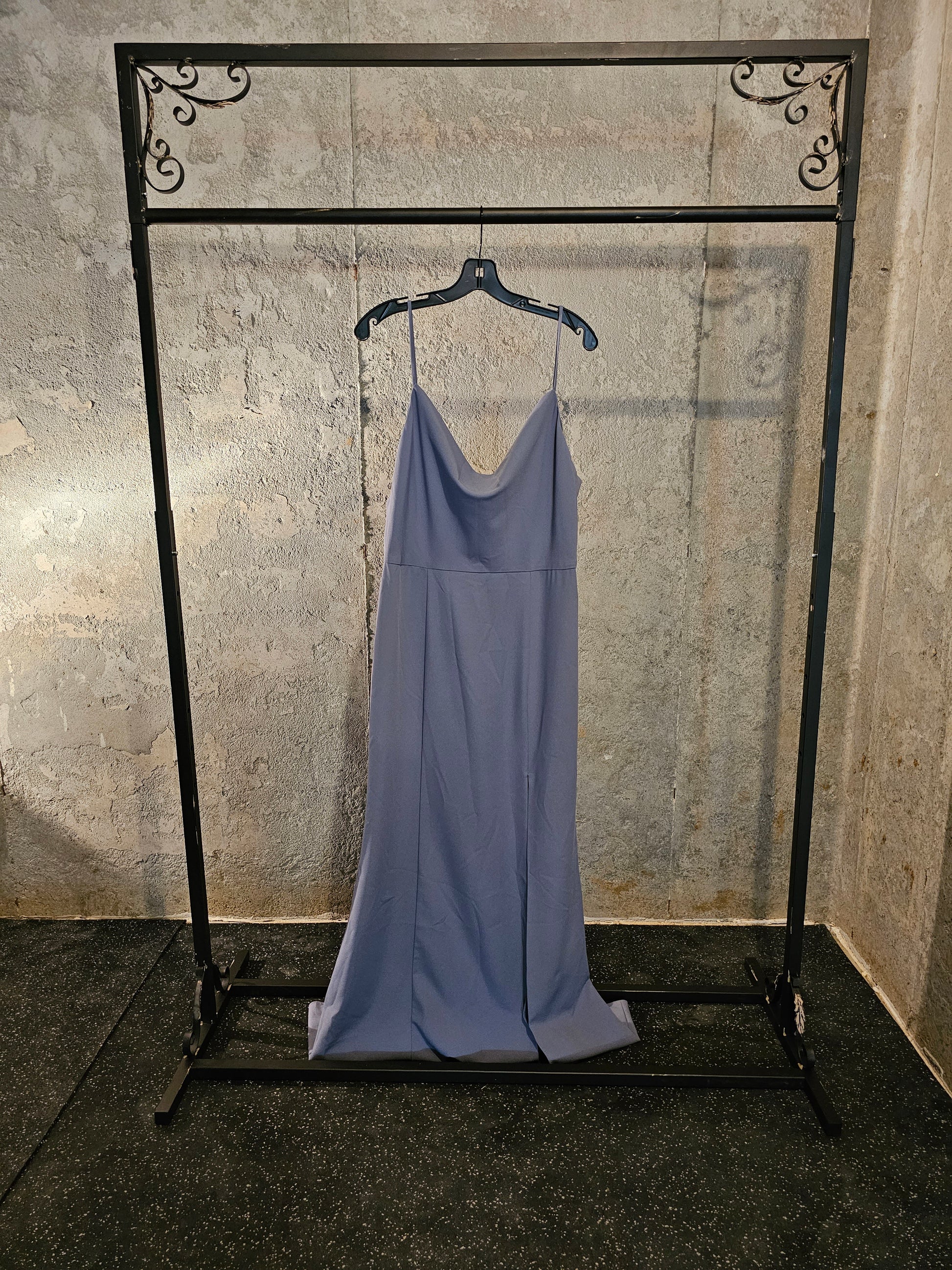 Slate Crepe Spaghetti Strap Formal Dress - Amsale Arabella Bridal Slate Crepe Spaghetti Strap Formal Dress - Amsale Arabella Bridal