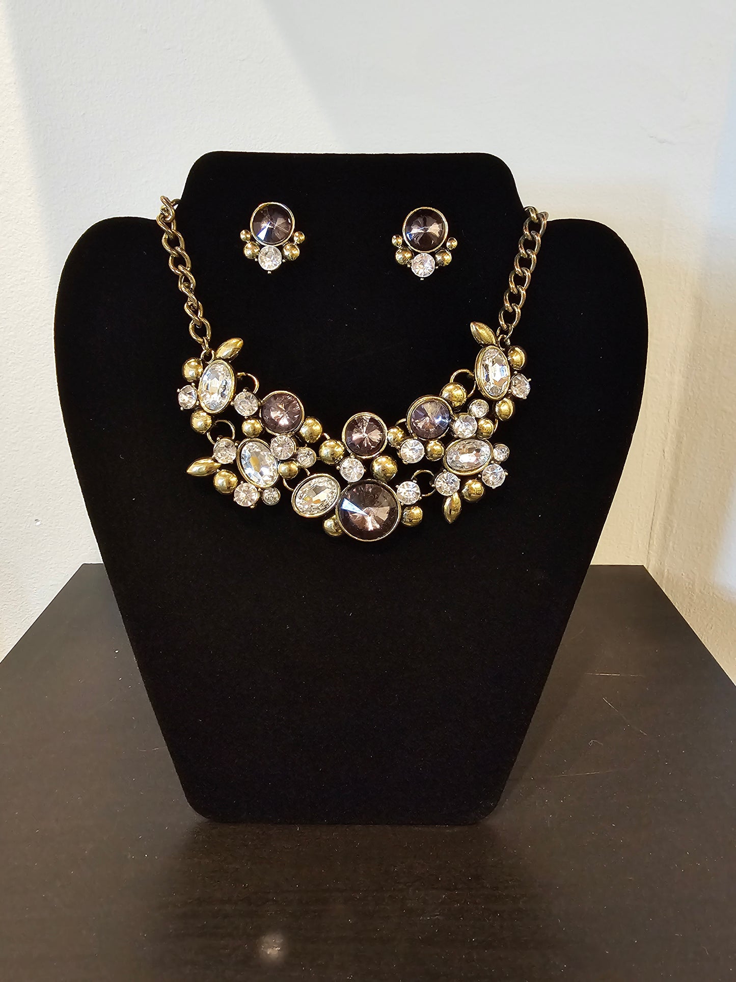 Grey Crystal Floral Cluster Jewelry Set