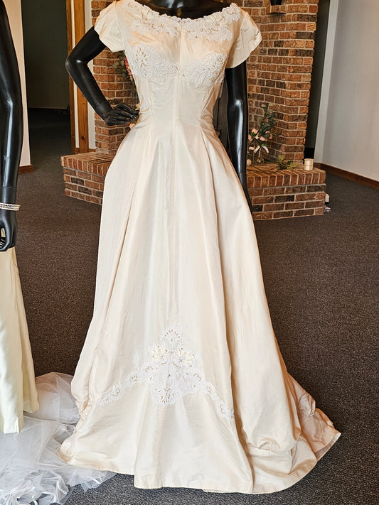 50s cream silk wedding gown