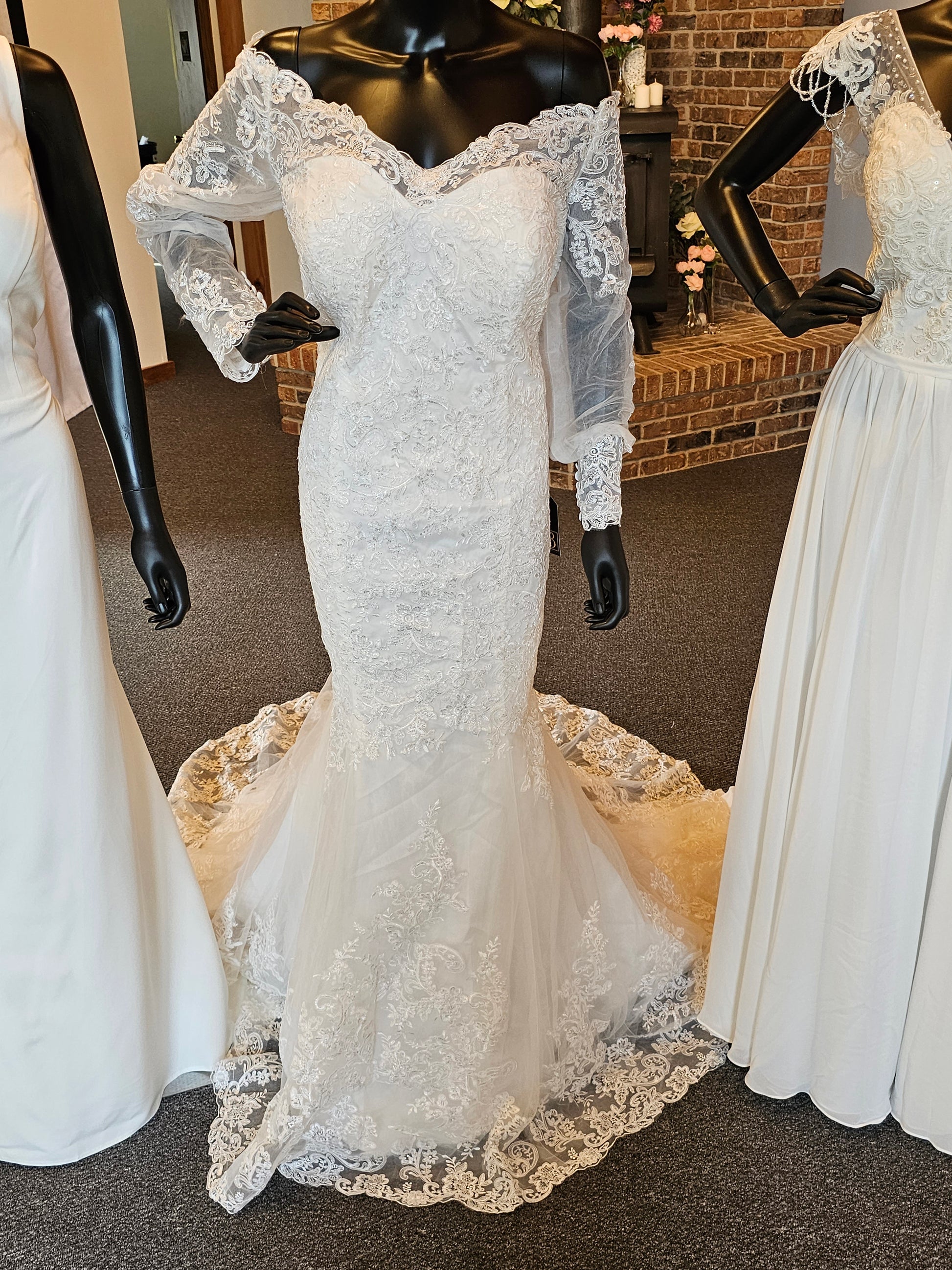 Ivory Lace Off Shoulder Fitted Gown Wedding Gown Arabella Bridal Ivory Lace Off Shoulder Fitted Gown Wedding Gown Arabella Bridal