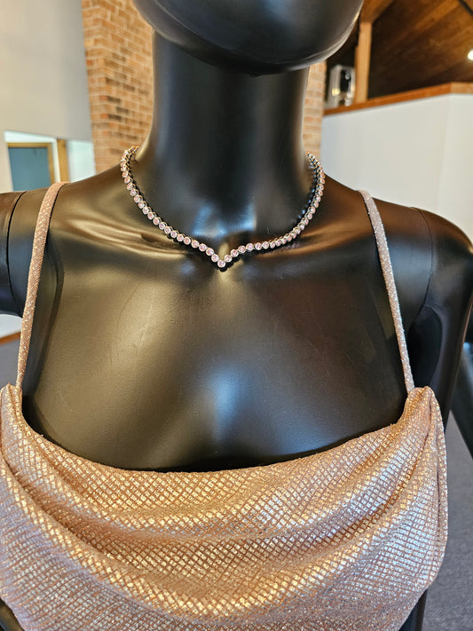 Silver/Rose Crystal Collarbone Necklace