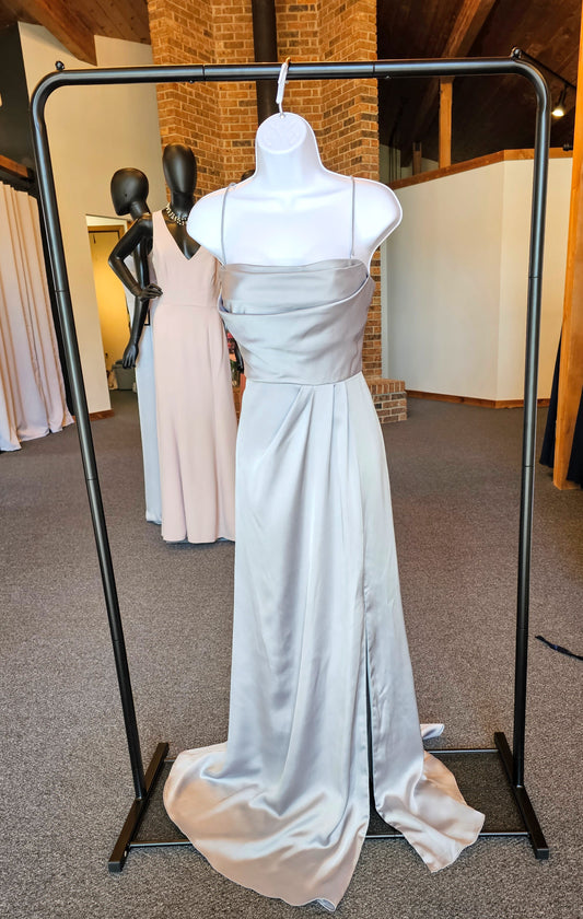 Watters Silver Charmeuse Formal Dress