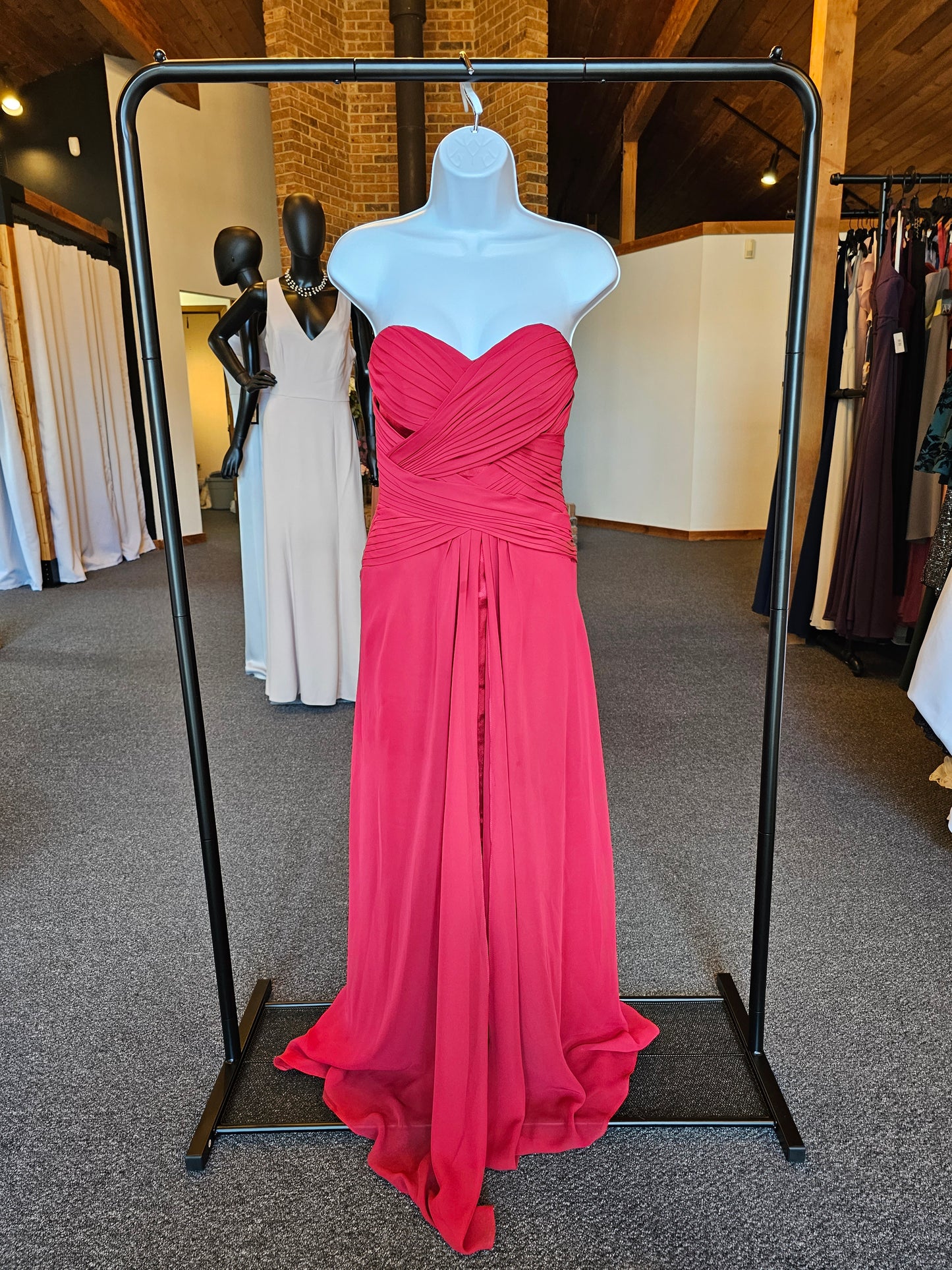 Red Chiffon Sweetheart Strapless Dress