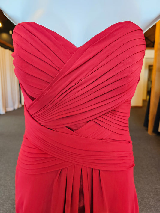 Red Chiffon Sweetheart Strapless Dress