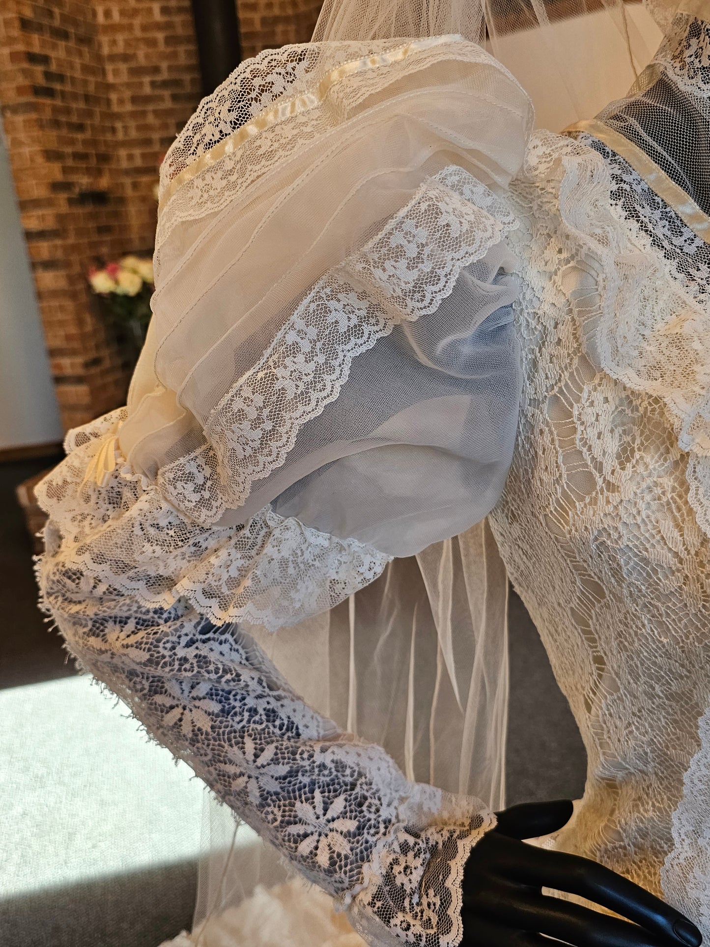 Vintage Ivory Victorian Wedding Gown/ Hat