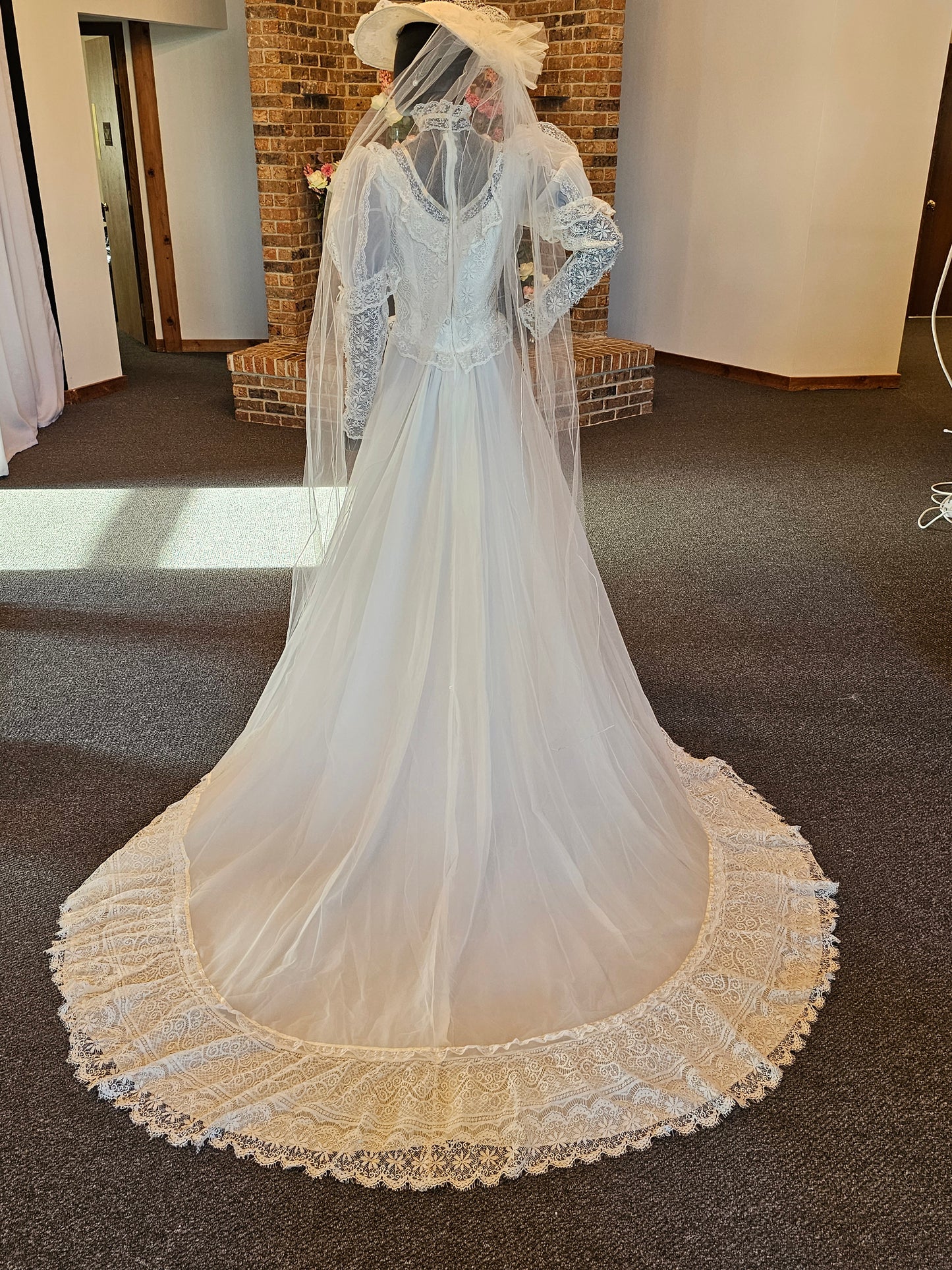 Vintage Ivory Victorian Wedding Gown/ Hat