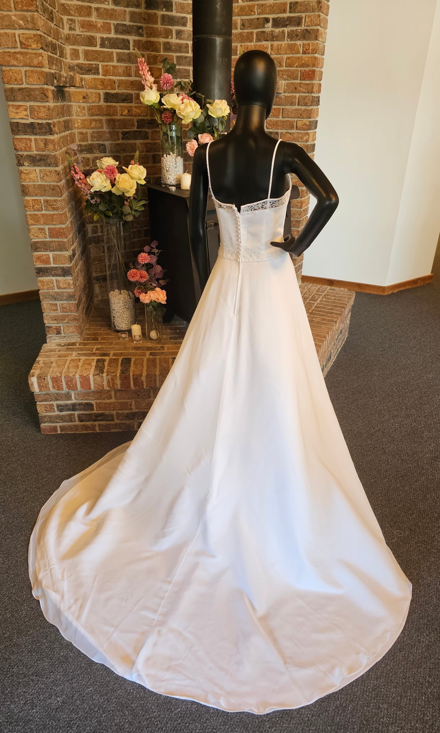 White A-Line Highneck Bead Detail Wedding Gown