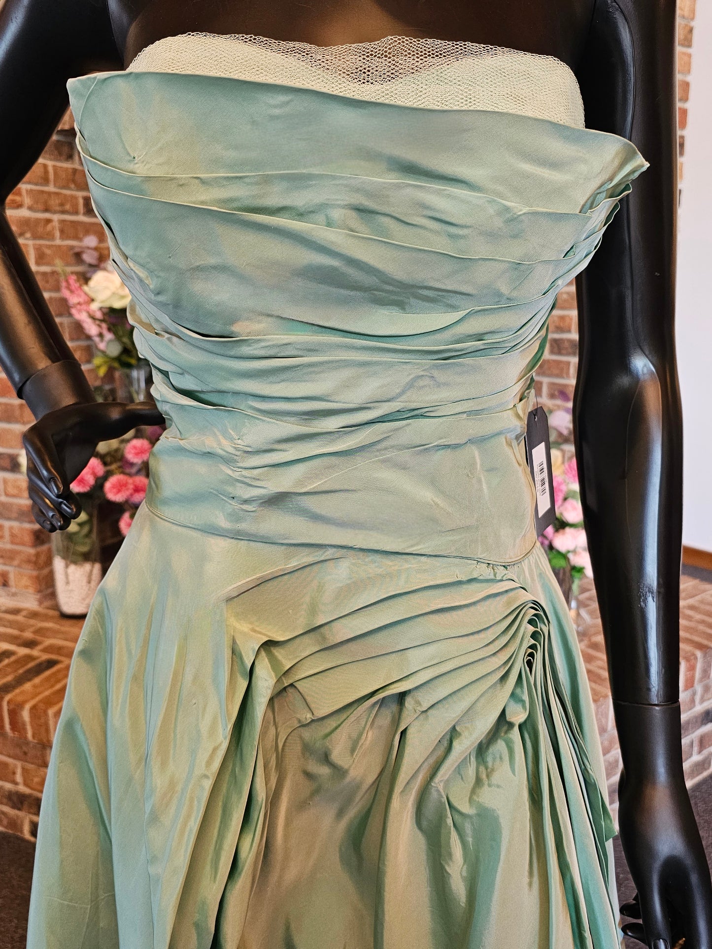 Vintage 50s Teal Taffeta Party Dress / Evening Gown