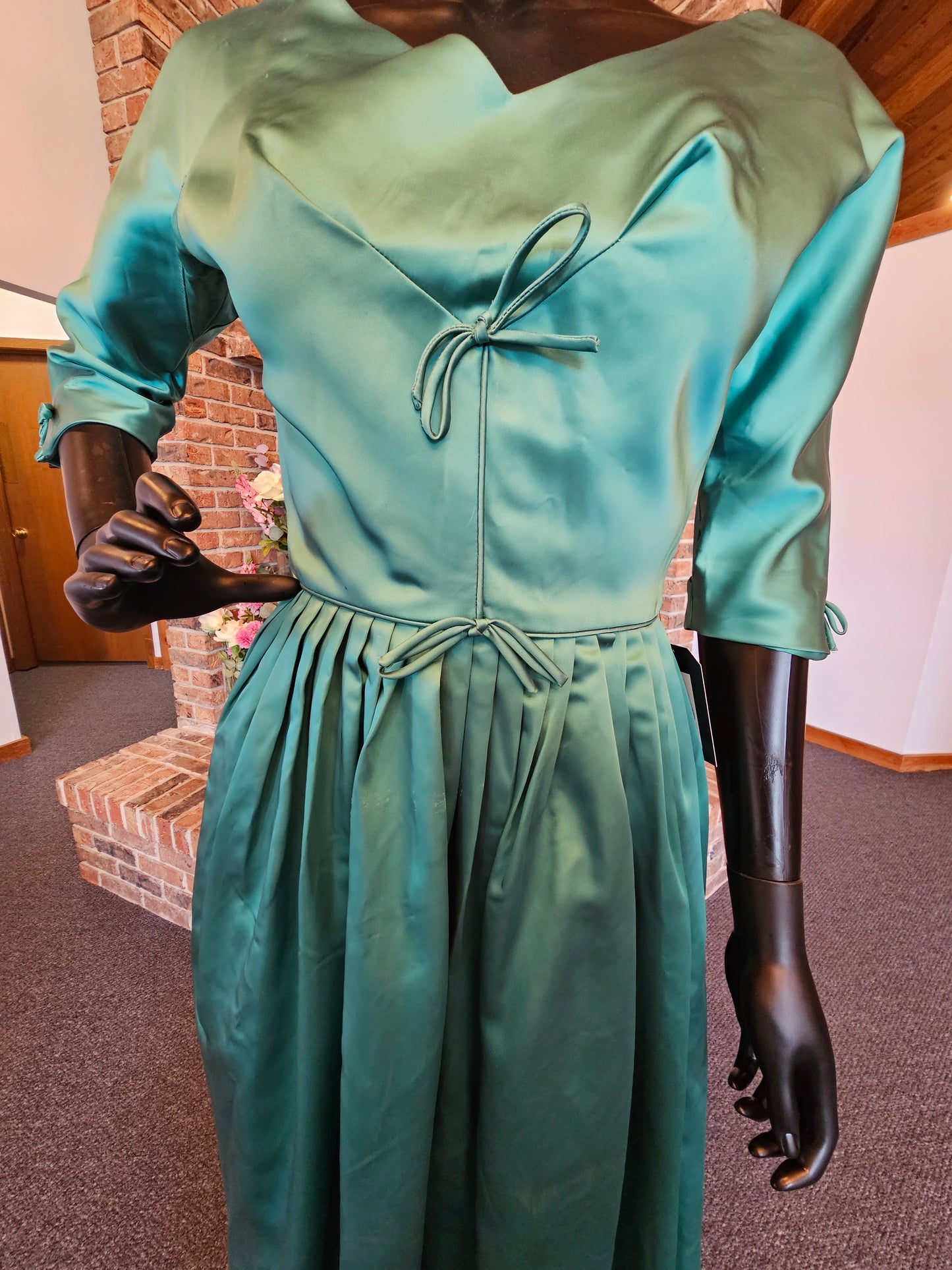 Vintage 60s Teal Satin Cocktail Dress / Party Dress