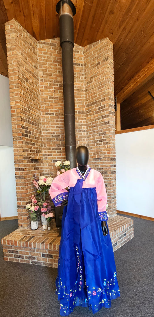 Pink & Blue Hand Painted Hanfu Dress