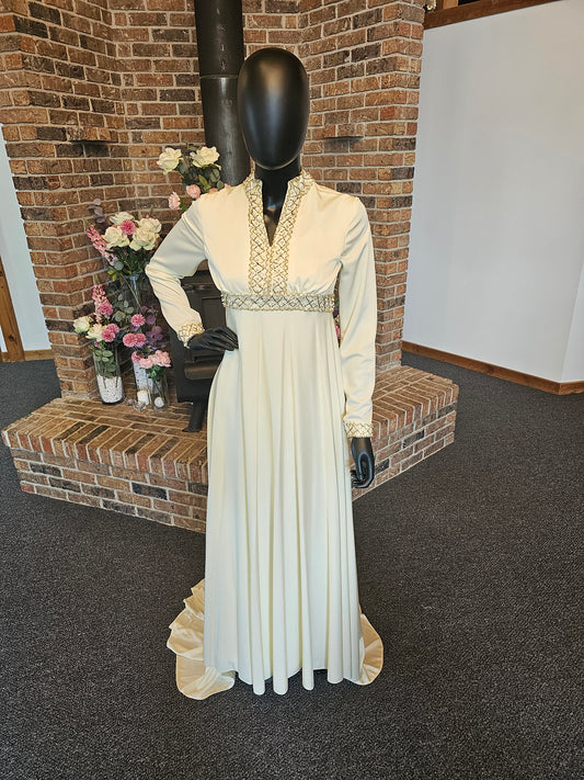 1970's Jersey Empire Ivory Wedding Gown