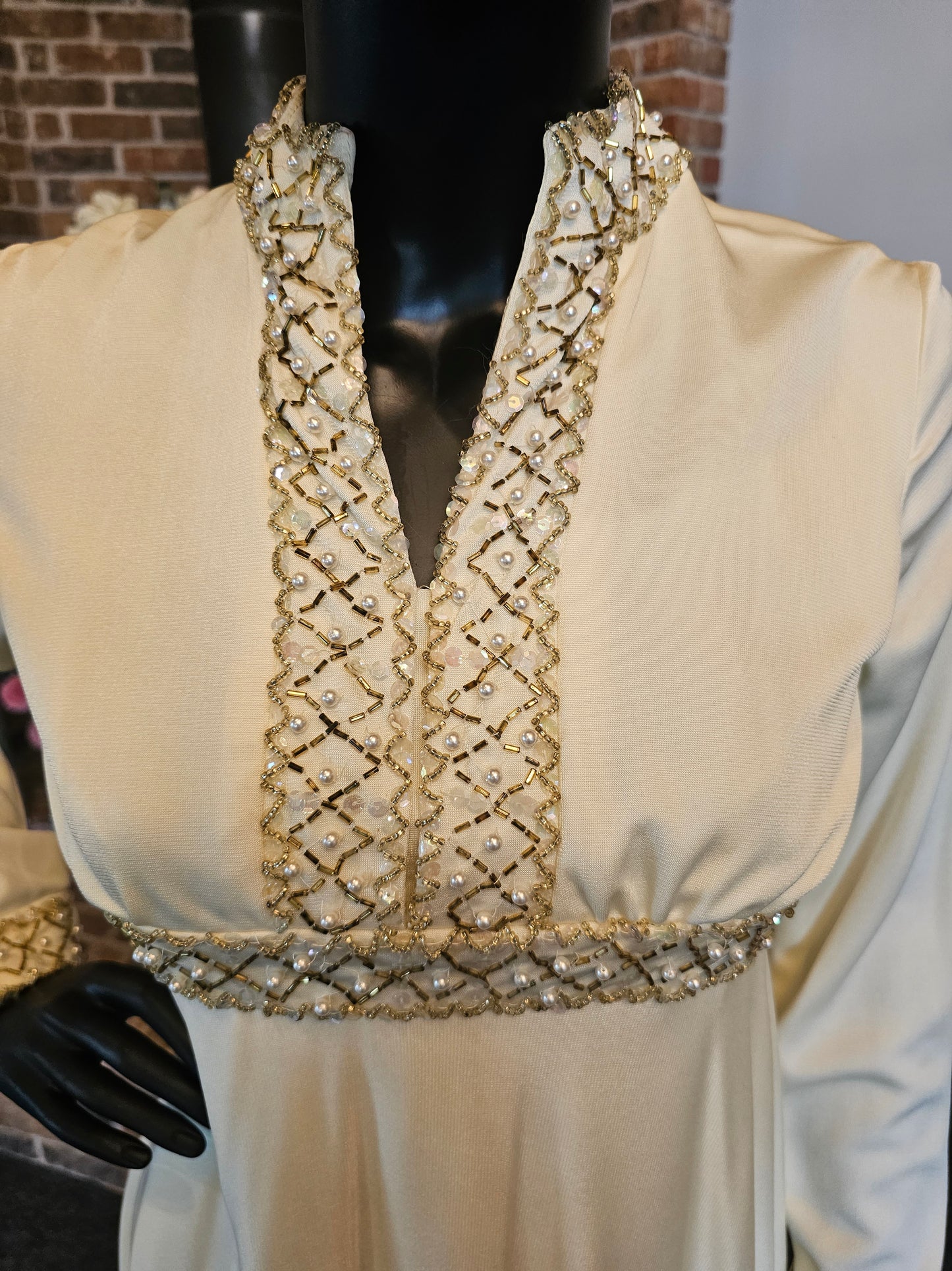 1970's Jersey Empire Ivory Wedding Gown