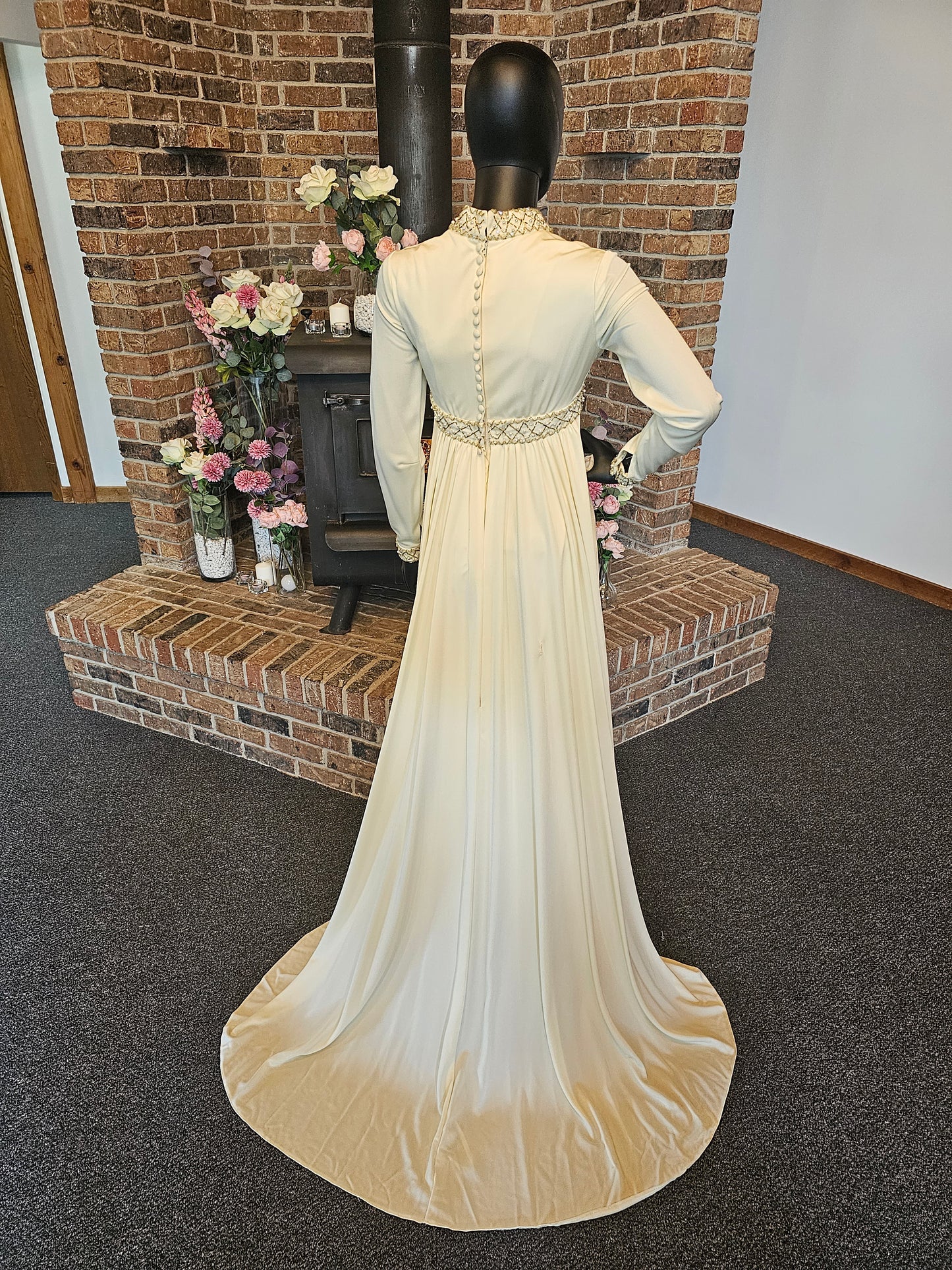 1970's Jersey Empire Ivory Wedding Gown