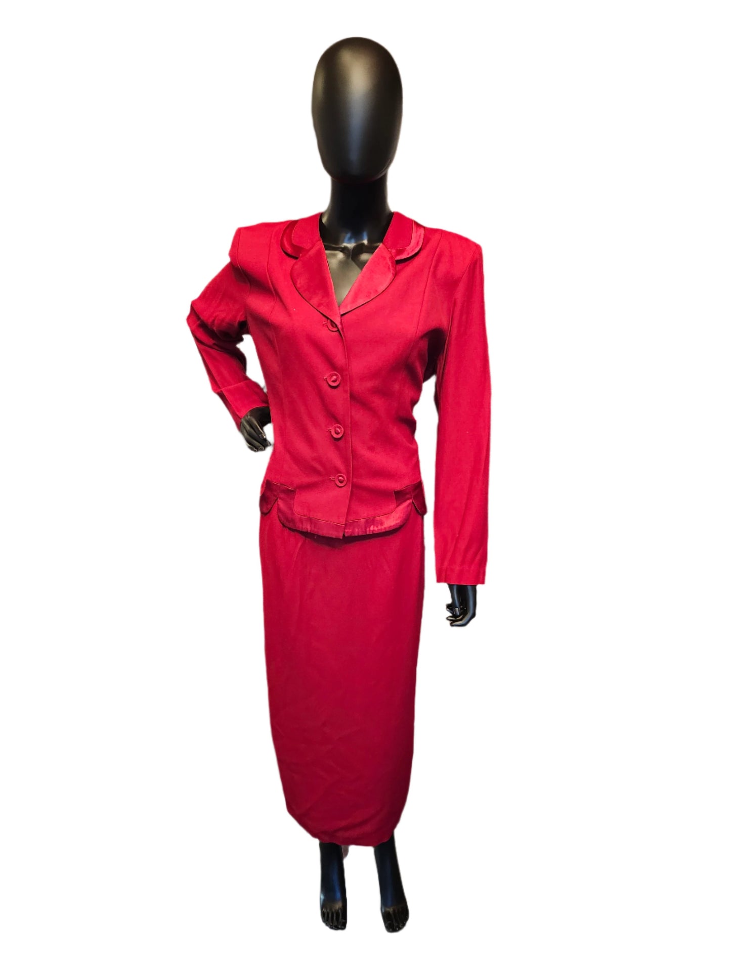 Red Crepe Suit Separates - Jacket and Skirt