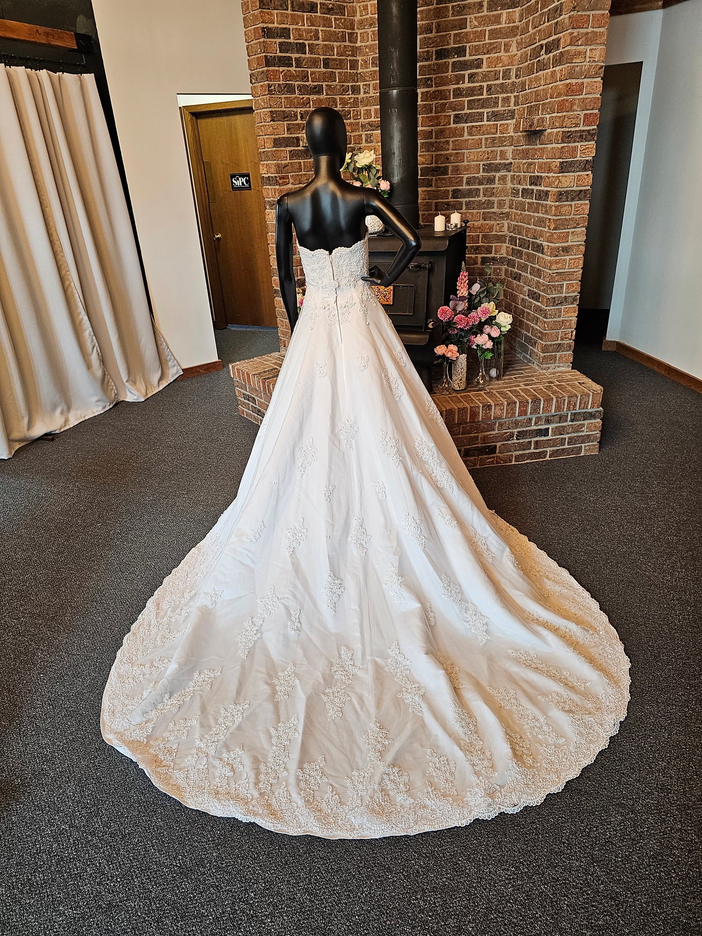 White Lace Overlay Strapless Wedding Gown