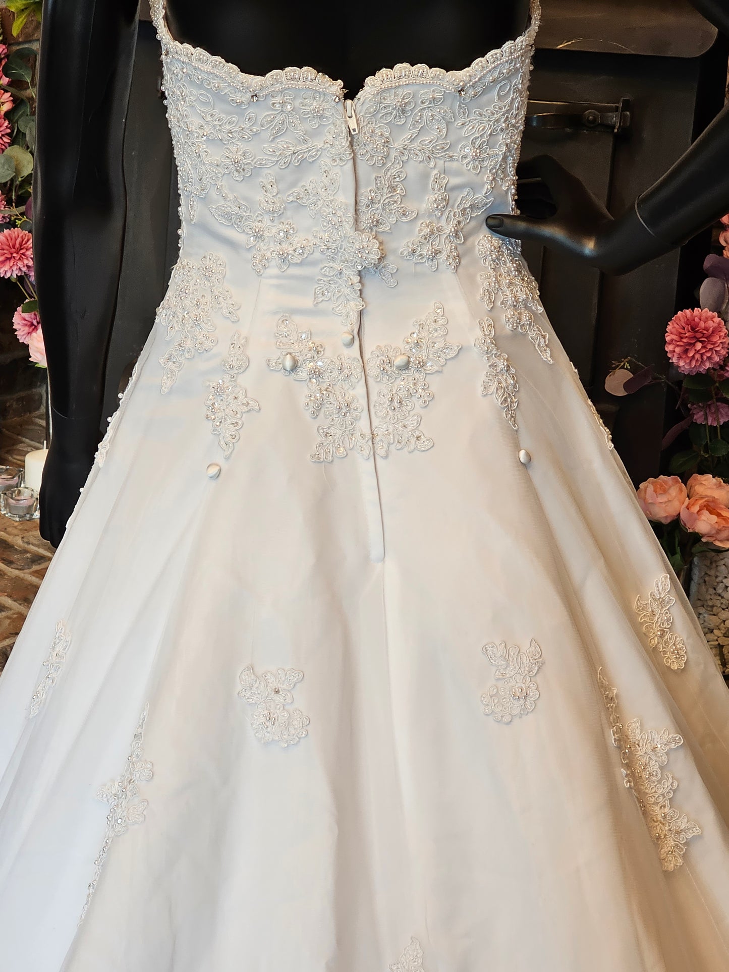 White Lace Overlay Strapless Wedding Gown