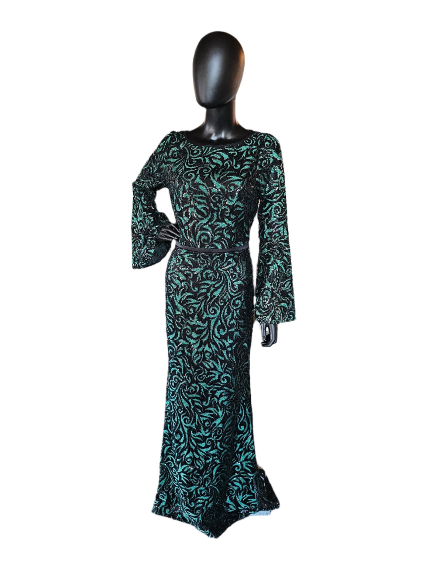 Black/Green Sequin Fitted Formal Gown / Party Dress - Carmen Marc Valvo