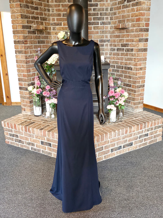 Amsale Navy Crepe Formal Gown