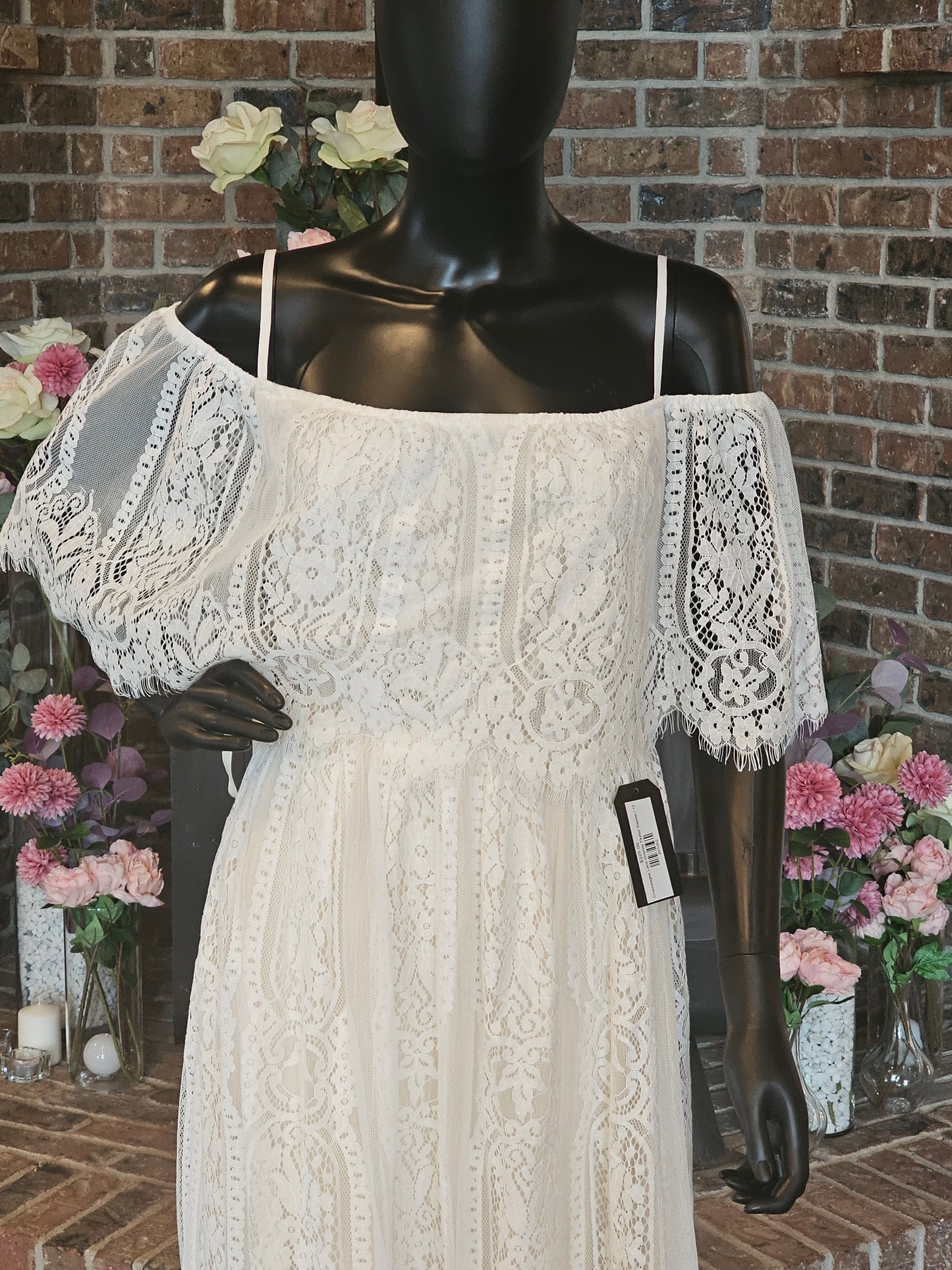 Champagne Lace Overlay Flutter Sleeve Wedding Gown