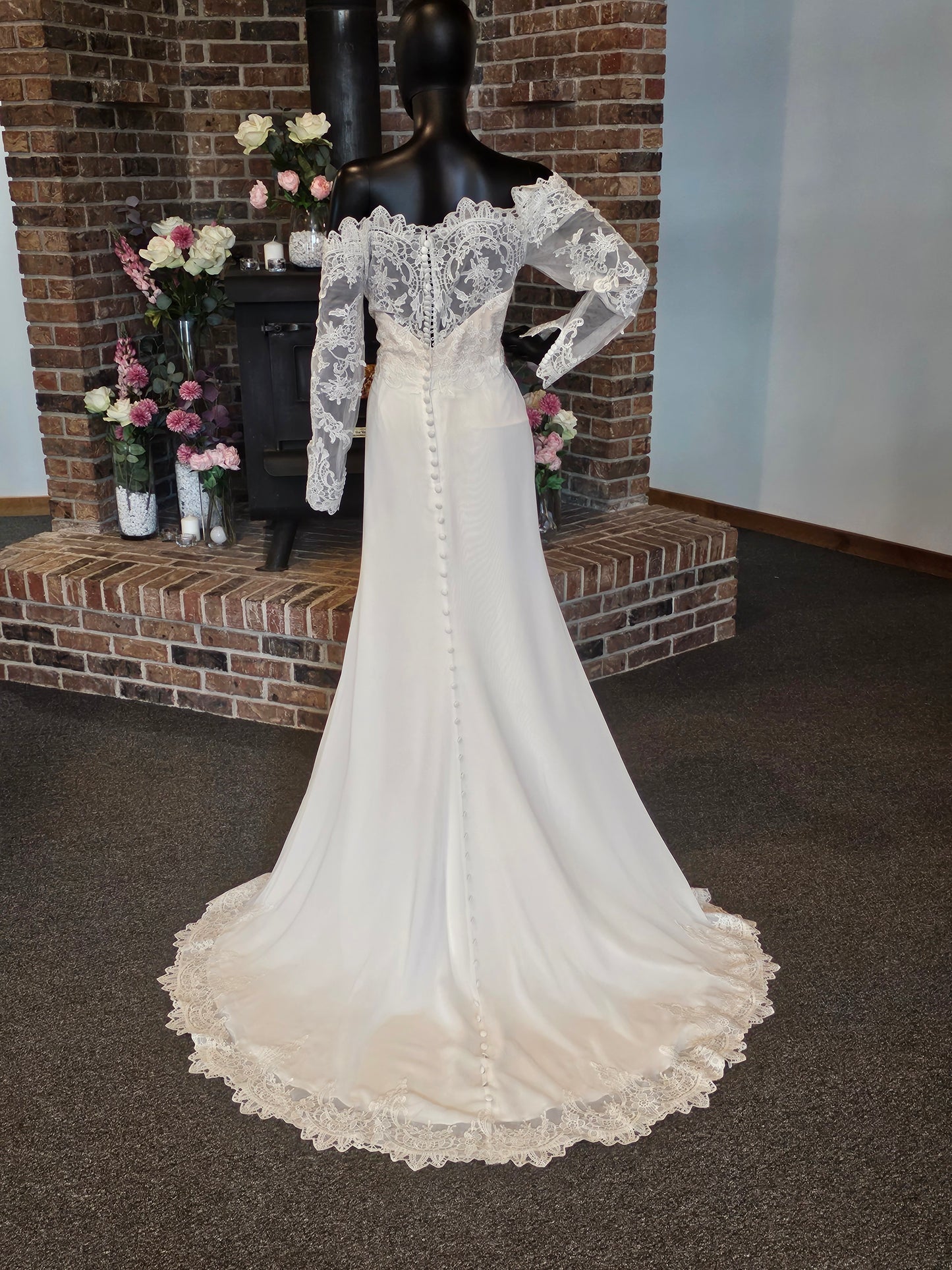 Fitted Lace Bodice Off Shoulder Wedding Gown