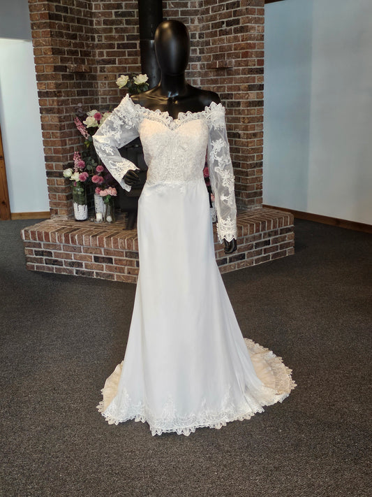 Fitted Lace Bodice Off Shoulder Wedding Gown