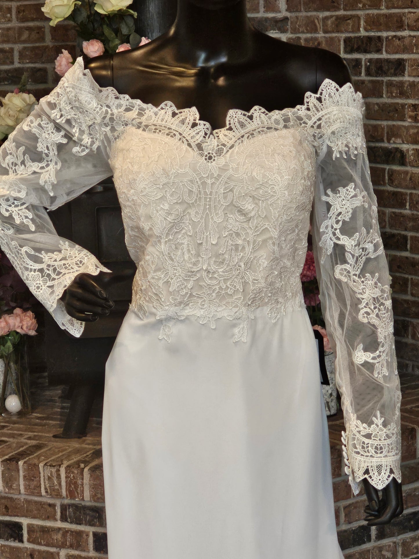 Fitted Lace Bodice Off Shoulder Wedding Gown